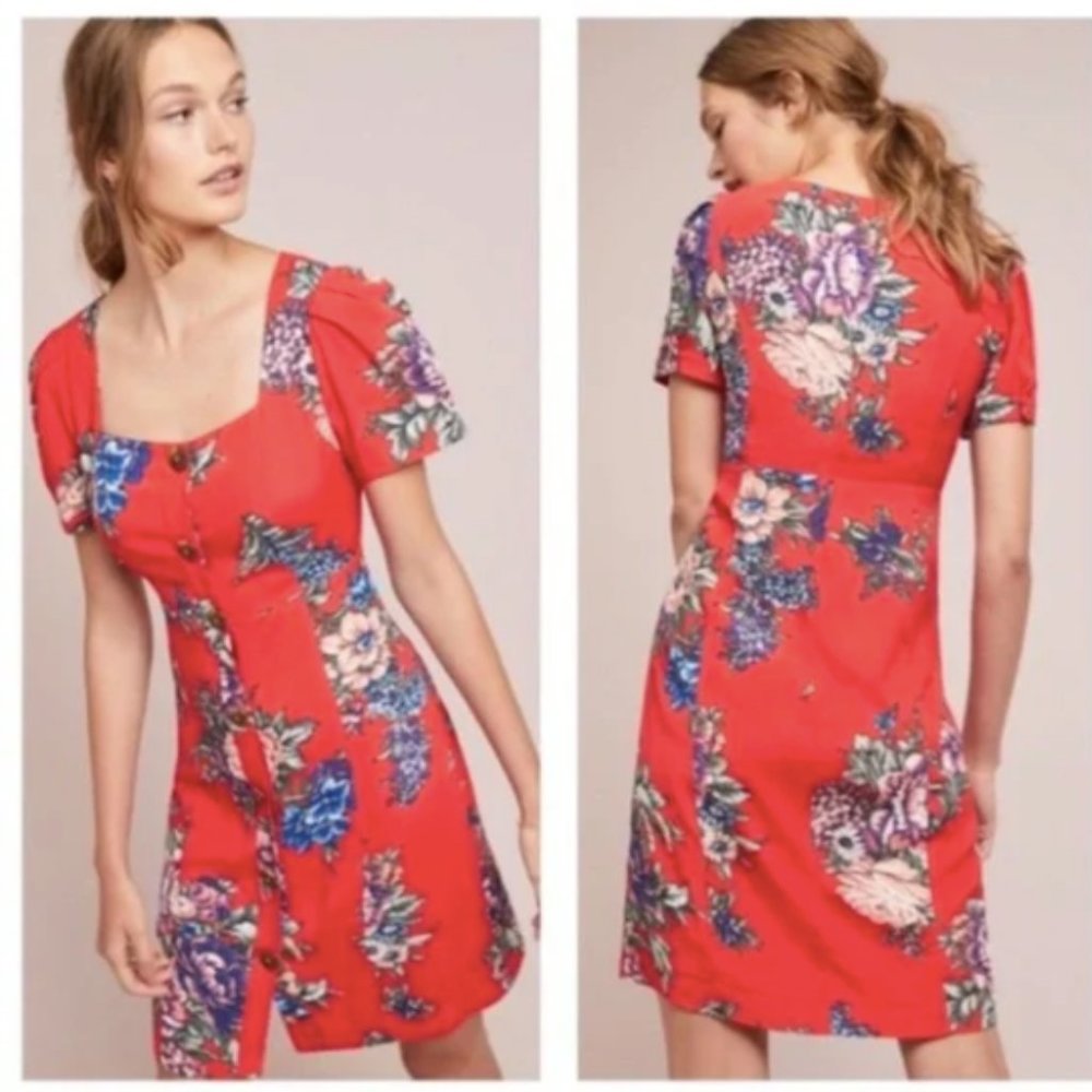 Anthropologie Red Floral Mini Dress